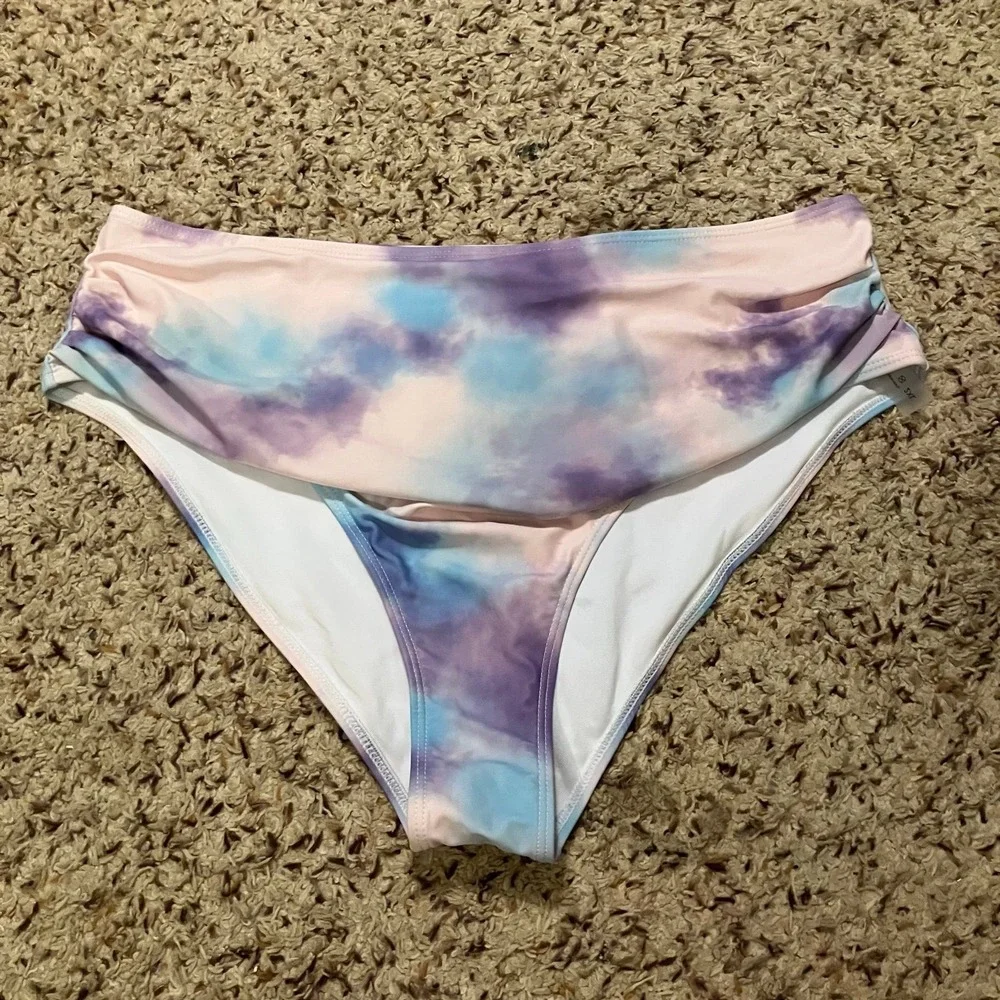 Tie Dye Pink Blue Purple‎ Roushed Bikini Swimsuit Bottoms Women's 2XL